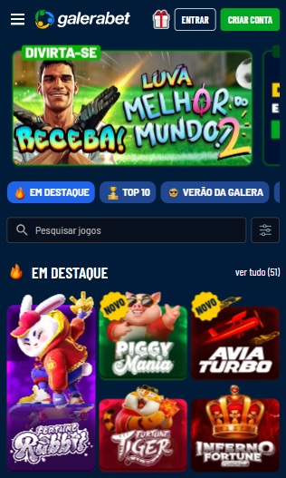 print da tela do cassino código promocional galerabet pelo celular