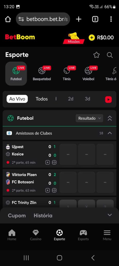 Transmiss&atilde;o ao vivo de eventos esportivos na Betboom
