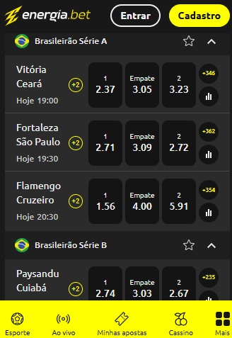 print da tela de apostas esportivas da energia bet