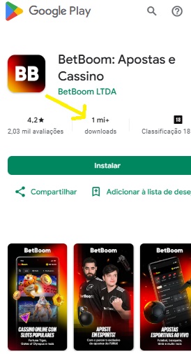 print da tela de download do betboom app na play store