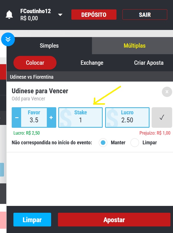 print da tela de apostas na matchbook pelo celular