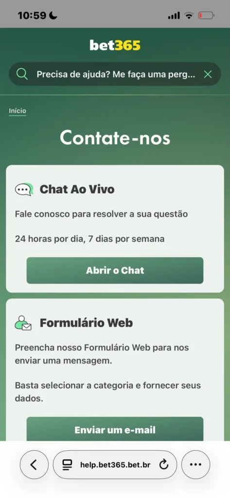 Suporte ao cliente da bet365