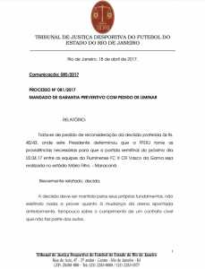 Confira, na íntegra, a decisão do presidente do TJD-RJ sobre pedido do Vasco