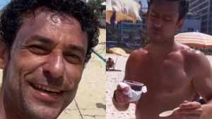 Fred curte praia e toma açaí de vendedora que viralizou na web com funk