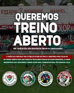 É uma boa? Organizadas pedem treino aberto ao público antes do duelo contra o Olimpia