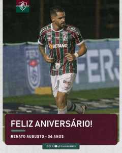Reforço tricolor, aniversariante Renato Augusto é parabenizado nas redes do Fluminense