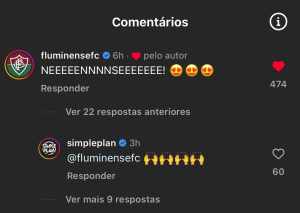 Perfil do Flu comenta em vídeo do Simple Plan e a banda responde; veja