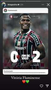Ainda fora de combate, Thiago Silva celebra vitória do Fluminense