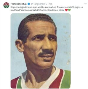 Fluminense exalta segundo jogador com mais jogos pelo clube, que completaria 92 anos