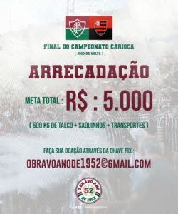 Torcida do Fluminense promove arrecadação para festa e pó de arroz na decisão do Cariocão