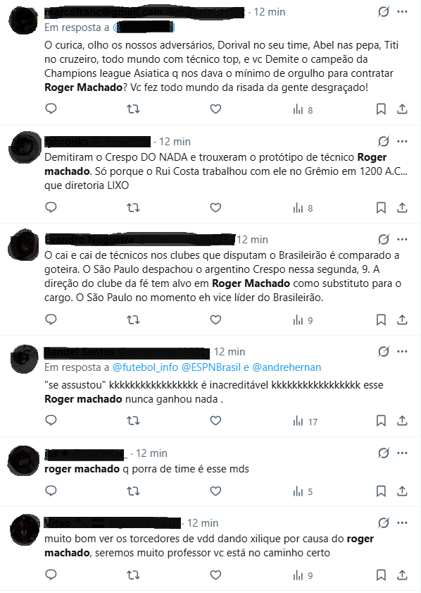 Torcedores do S&atilde;o Paulo reagem &agrave; poss&iacute;vel chegada do ex-Fluminense Roger Machado